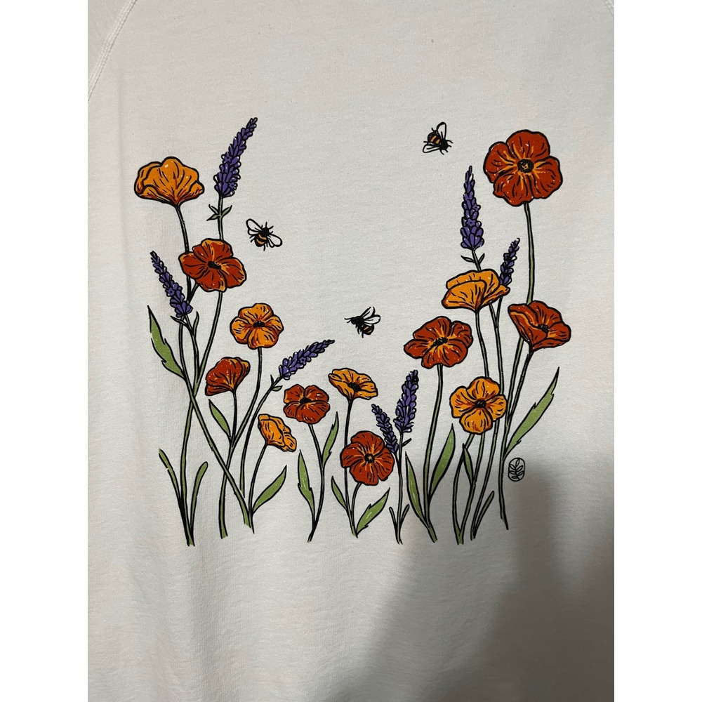 Next Level Apparel L White "Still Growing" Bee Floral Raglan‎ Sweatshirt Women's - Picture 4 of 6
